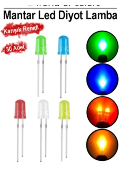 Mantar Led Diyot Lamba 30 Lu 1 Paket Karışık Renkli Mini Mantar Led Lamba