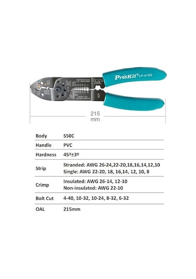 Proskit Cp-413g Çok İşlevli Kablo Soyucu, Kesici, Terminal Sıkma Pensesi