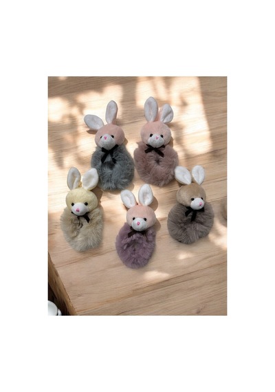 Tavşan Figürlü Peluş Lastik Simit Toka Gri - 673860736 Gri