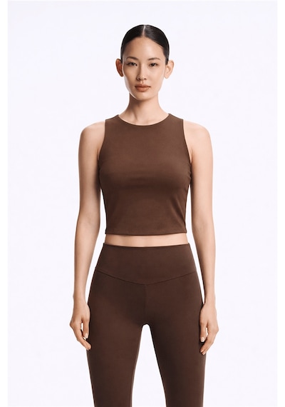 Fashion Friends Crop Fit Bisiklet Yaka Atlet Bayan Atlet 26y0713k1 Kahve