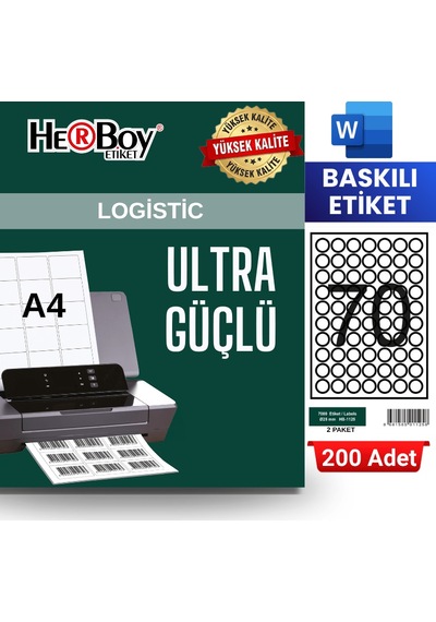 Herboy Hb-1125 25 X 25 Mm A4 Baskılı Laser Etiket 200 Adet