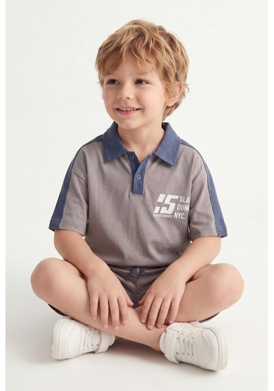 Mnk Baby & Kids Erkek Çocuk Baskılı Kısa Kollu Şortlu 2li Takım M00831 Gri