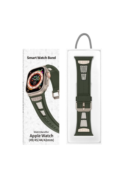Watch 7 45mm Krd-117 Hava Alabilen Delikli Metal Süslemeli Desenli Silikon Kordon