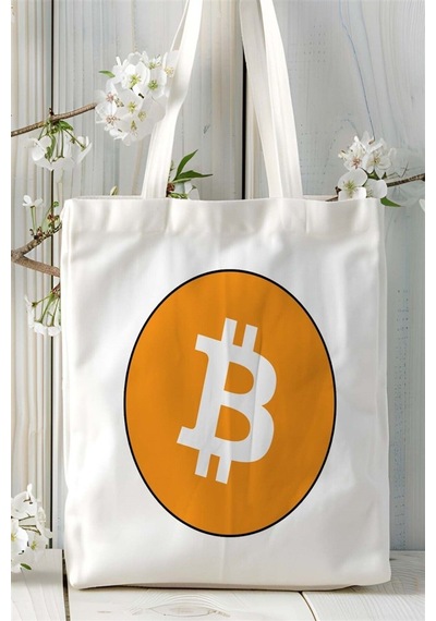 Art Hediye Bitcoin Baskılı Bez Çanta Omuz Çantası Kişiye Özel Desen 7 Çok Renkli