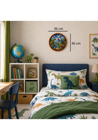 Almira Duvar Saati Renkli Dinazor Dünyası 36 X 36 Cm Turuncu Çocuk Duvar Saati