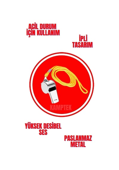 Kamp Deprem Dağcılık Spor Yüksek Desibel Paslanmaz Metal Düdük İpli Tasarım 4 Adet Gri