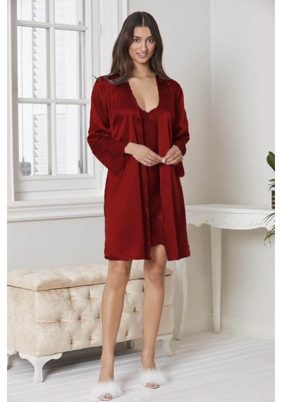 Pierre Cardin 6'lı Kaplı Midi Gecelik Sabahlık Set 6015 Bordo 001