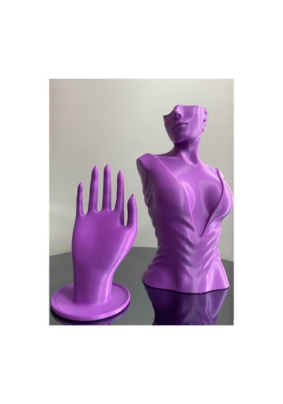 Mor Renk Dekoratif Takı Mankeni Ve El 2'li Set Takı Teşhir Standı 30 Ve 18 Cm Takı Organizeri Küpe