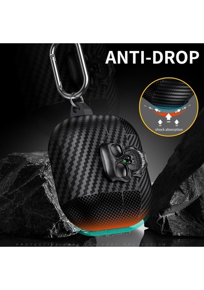Samsung Galaxy Buds3 / Galaxy Buds3 Pro Ve Galaxy Buds 3 Fe Uyumlu Karbon Fiber Hybrid Polymer Technology Kuru Kafa Tasarım Güvenlik Kilitli Kulaklık Kılıfı