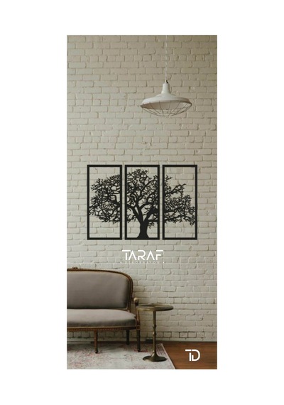 3 Parça Ağaç Tablo Lazer Kesim Dekoratif Tablo 42x62 Siyah Beyaz