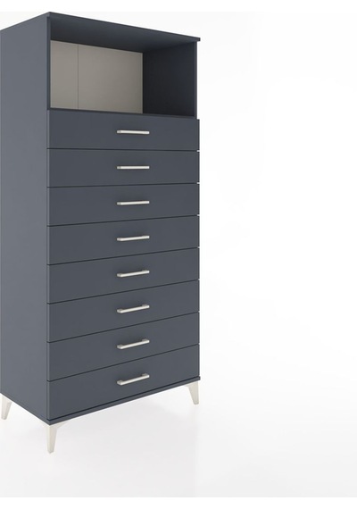 Hyperion Dolap Tek Raflı 8 Çekmeceli 88x44x182 Antrasit-antrasit Antrasit