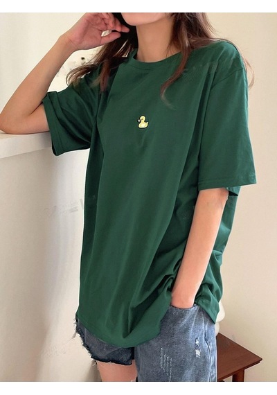 Flood Of Style Kadın Nefti Yeşili Mini Ördek Baskılı Oversize Yeşil