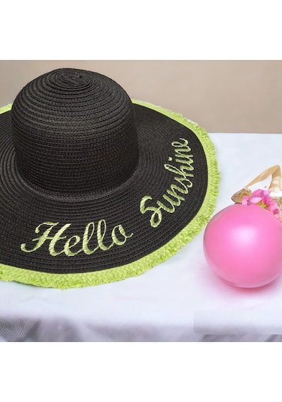 Kadın Hasır Plaj Şapkası Natural Black Sute Bucket Hat Plaj Havuz Siyah