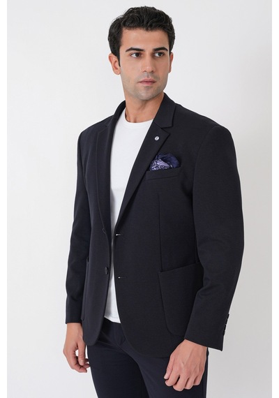 Slim Fit Torba Cep Esnek Tencel Kumaş Lacivert Ceket C 751