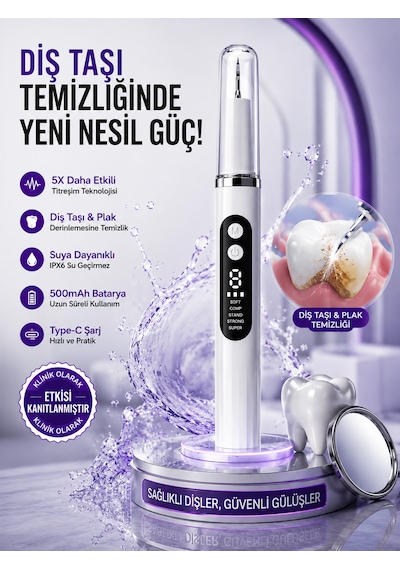 Diş Eti Sensörlü 500mah Şarjlı 5 Modlu Ultrasonik Akıllı Diş Taşı Plak Temizleme Cihazı