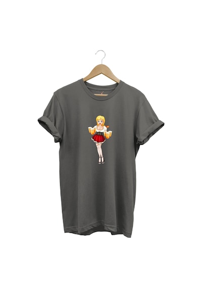Barmen Kız Baskılı %100 Pamuk Regular Fit Bisiklet Yaka Gri T-shirt Gri
