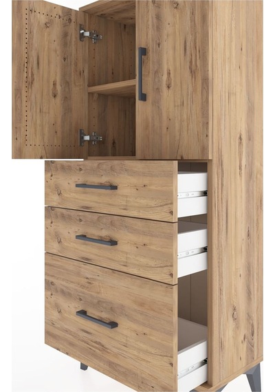 Hyperion Dolap 2 Raflı 3 Çekmeceli 2 Kapaklı 60x44x134 Çam-çam Çam