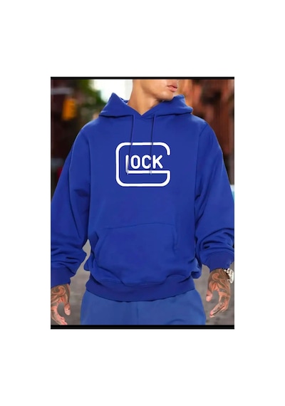Medinenur Lock Baskılı Kapüşonlu Cepli Sweatshirt Mavi