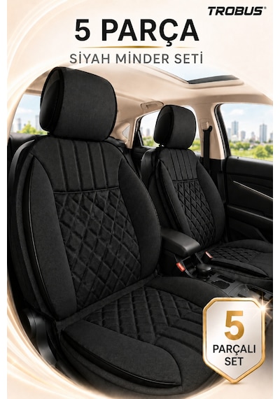 Seat Ibiza 6l 5 Kapı 2002-2009 Üniversal Zerafet Serisi 5 Parça Ortopedik Oto Koltuk Minderi Siyah