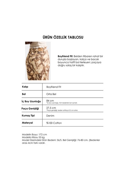 Itsbasic Kadın Kahve 7s6 Desen-10 Boyfriend Bol Kesim Özel Baskılı Kumaş Tasarım Denim Jean