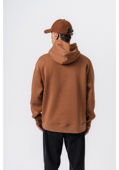 Erkek Respire Yazı Detaylı Kapüşonlu Basic Oversize Hoodie Kahve