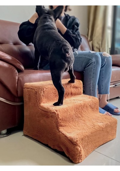 Kedi & Köpek Merdiveni, Fermuarlı 3 Basamak, Sünger, Bej