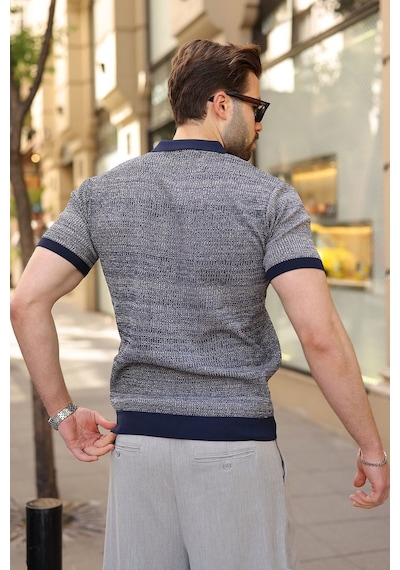 Madmext Lacivert Polo Yaka Regular Fit Erkek Triko Tişört E7496