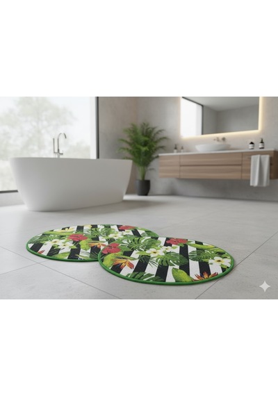 Banyo Paspası 2'li Set 3d Baskılı Jel Palm Çok Renkli