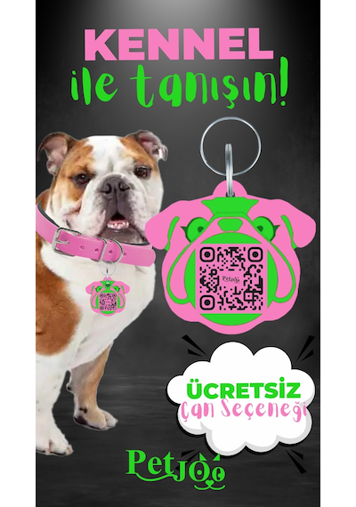 Petjoo 16.Kennel Yeşil-Pembe Qr'lı Köpek Künyesi
