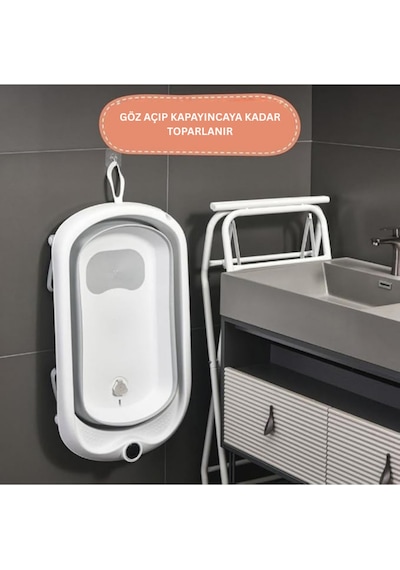 Thermae Ayaklı Katlanabilir Bebek Küveti Seti - Termometreli Xxl Banyo Seti Drenaj Kitli