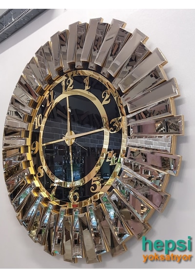 Güneş Bronze Black Altın Siyah 85 Cm Dekoratif Aynalı Duvar Saati