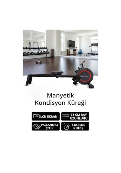 Triathlon T-231 Manyetik Kondisyon Küreği Paslanmaz Çelik 8 Kademeli Direnç 68 Cm Ray