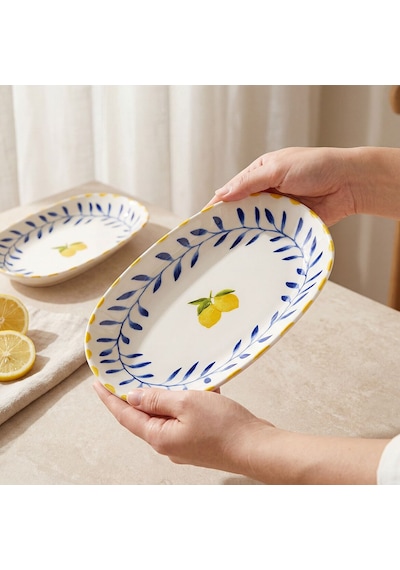 Güral Limon Desenli 2li 24 Cm Porselen Kayık Tabak Seti Çok Renkli