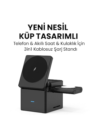 Küp Tasarımlı Telefon & Akıllı Saat & Kulaklık İçin 3in1 Kablosuz