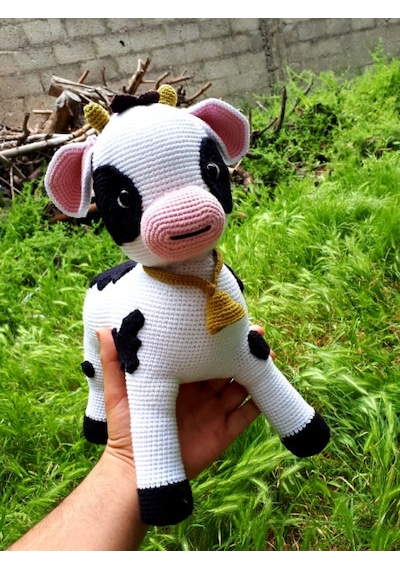 Amigurumi İnek,el Yapımı Amigurumi İnek Oyuncak Açık Kahverengi - Beyaz