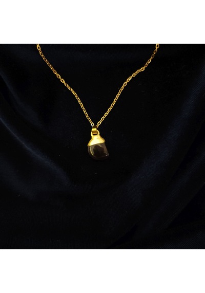 Doğal Ametist Taşlı Gold Başlıklı Çelik Zincirli Kolye Mor