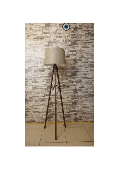 3 Ayaklı Modern Lambader - Bej & Kahve Desenli Kumaş Başlıklı Tripod Yer Lambası, E27 Duy Naturel Köşe Aydınlatması, Ahşap Görünümlü Dekoratif Salon Lambası Al803 Diğer