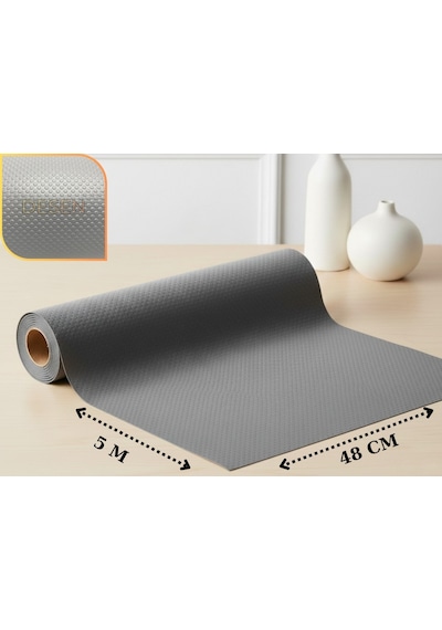 48cm X 5m -açık Gri Kabartma Nokta Desenli Suni Deri Çekmece İçi Kaydırmaz Halı, Raf Örtüsü