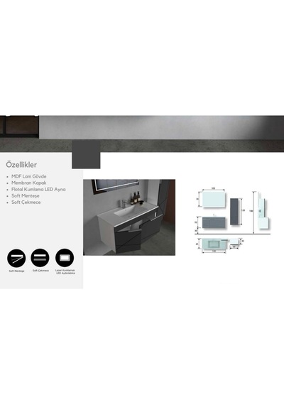 Evros Alfa 100 Cm Banyo Dolabı Boy Dolabı Dahil Gri - Siyah