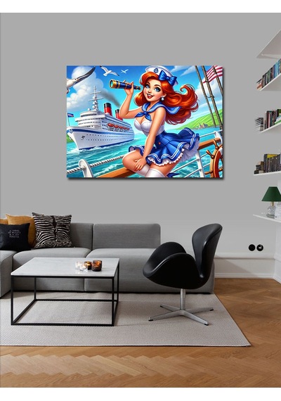 Kanvas Tablo Denizci Kız Ve Gemi 50cmx70cm