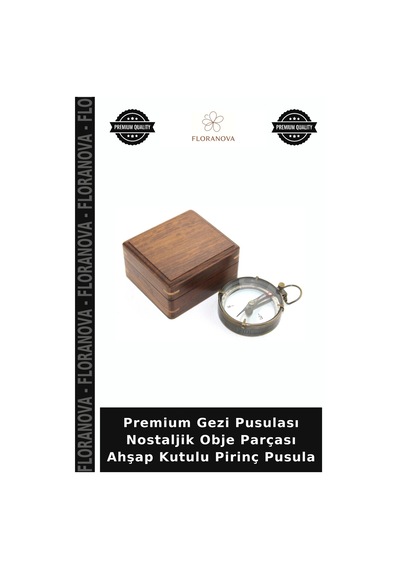 Premium Gezi Pusulası Nostaljik Obje Parçası Ahşap Kutulu Pirinç Pusula