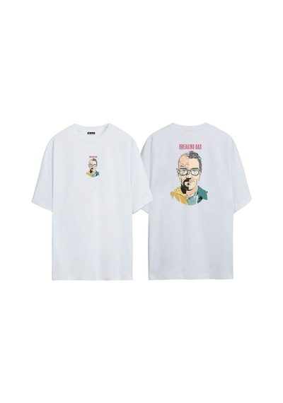 Thewert Unisex Walter White Breakıng Bad Ön Arka Baskılı Beyaz Oversize T-shirt