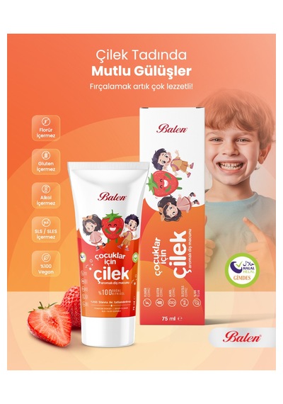 Balen Doğal Çocuklar İçin Çilek Özlü Diş Macunu 75 Ml Beyazlık