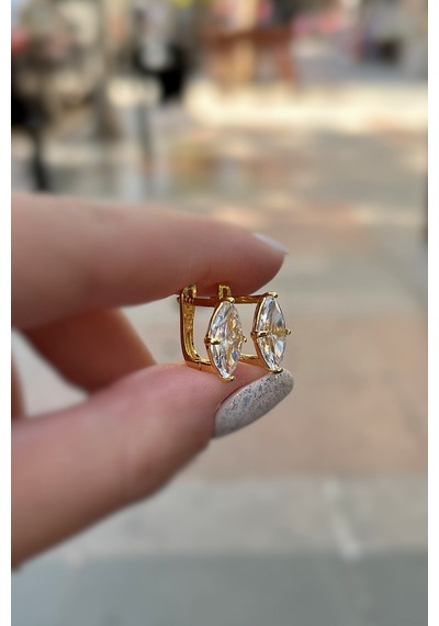 Gümüş Markiz 12x6 Mm Taşlı J Küpe Nz132e69 Sarı