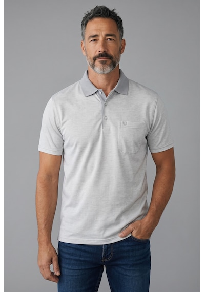 Erkek Simenti Fitilli Yakalı Penye Baba Gri Tshirt