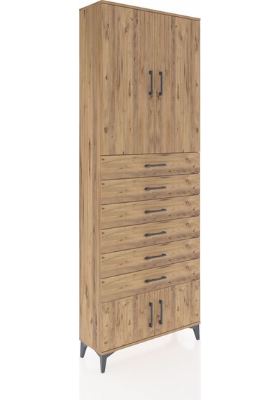 Arges Dolap 3 Raflı 6 Çekmeceli 4 Kapaklı 88x30x243 Çam-çam Çam