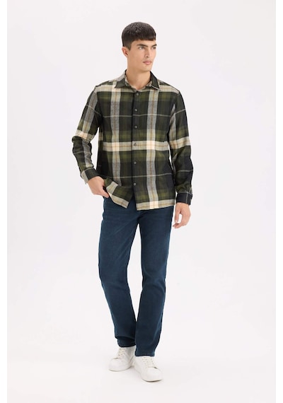 DeFacto Regular Fit Polo Yaka Kareli Flanel Uzun Kollu Gömlek D5835AX24AUNV64