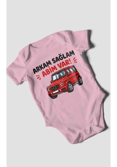 Morivokids Arkam Sağlam Abim Var Kısa Kollu Bebek Body %100 Pamuk Koyu Pembe
