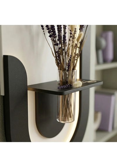 Akasya Ahşap Pilli Ledli İskandinav Tarzı Salon Duvar Rafı Modern Çiçeklik 40 X 75 Cm Parisgrisi - Antrasit