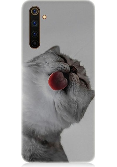 Realme 6 Pro Uyumlu Dilini Çıkaran Kedi Desenli Silikon Kılıf